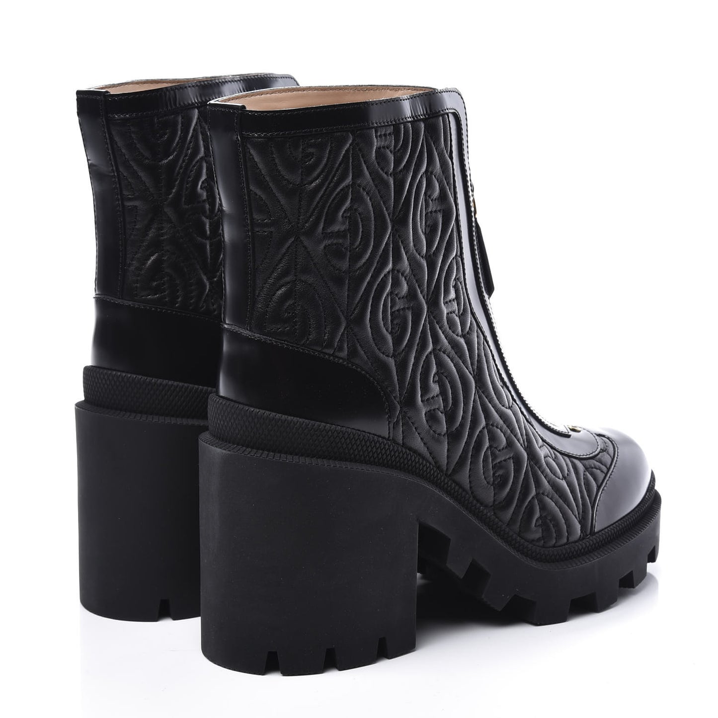 Calfskin Nappa Rhombus Quilted Trip Ankle Boots 37.5 Black
