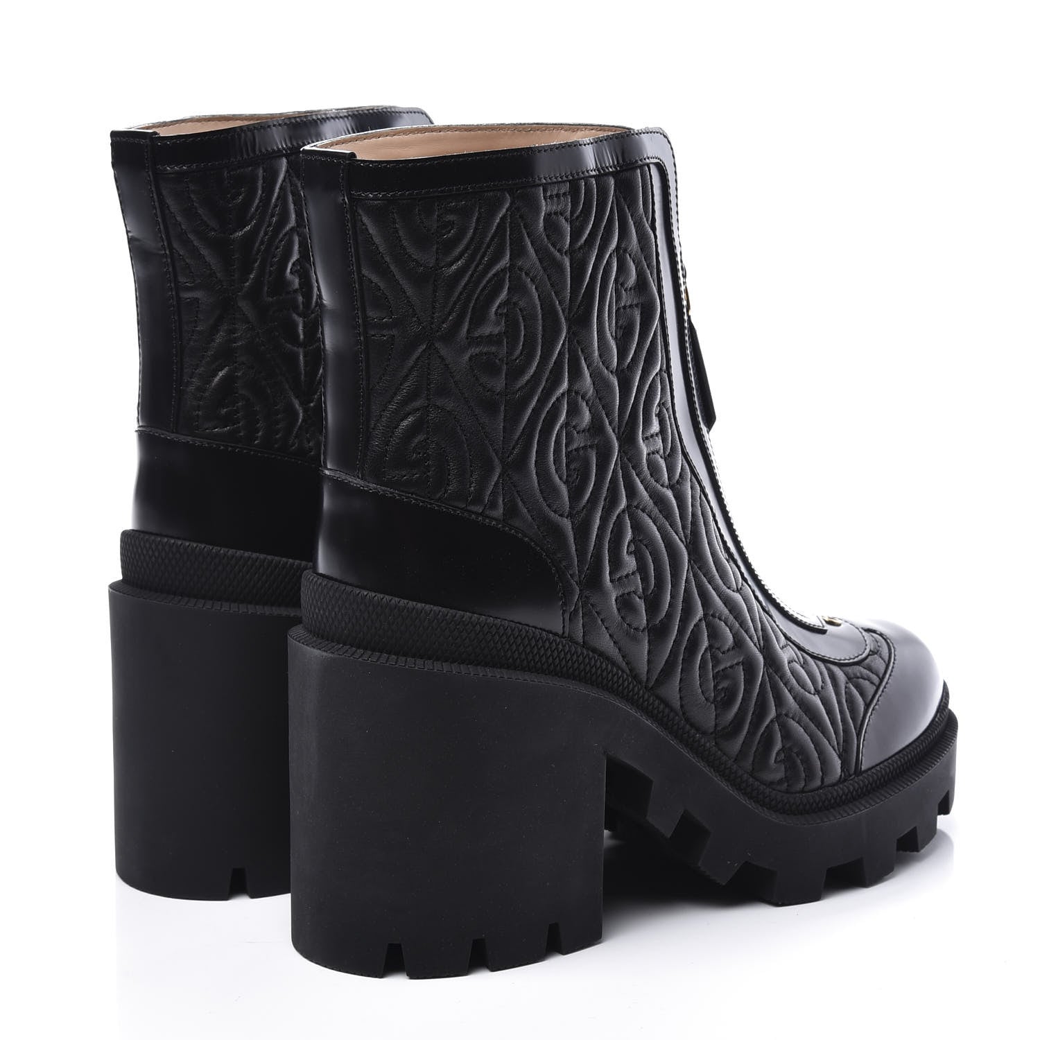 Gucci Calfskin Nappa Rhombus Quilted Trip Ankle Boots 37.5 Black 4 of 11