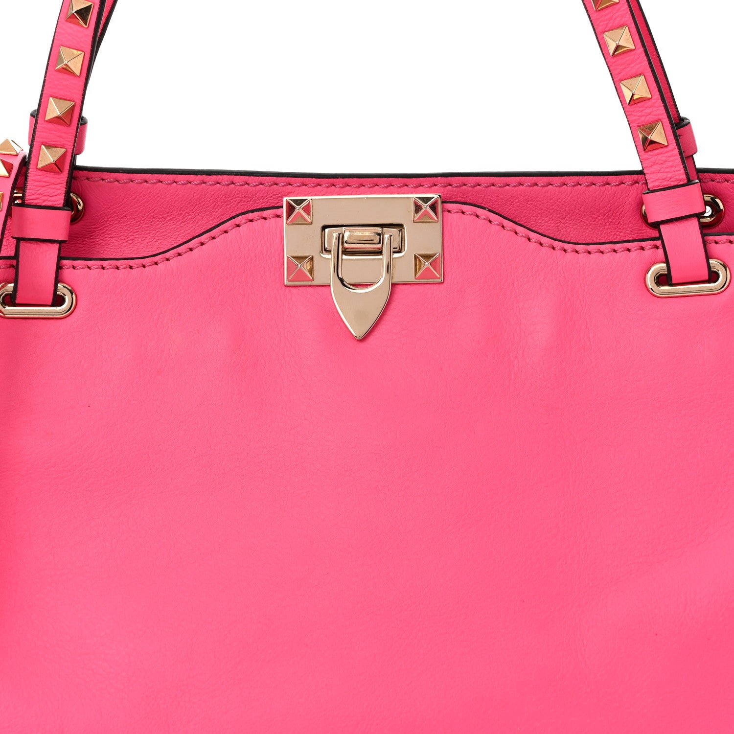 Valentino Garavani Vitello Medium Rockstud Tote Fuxia Fluo 7 of 9