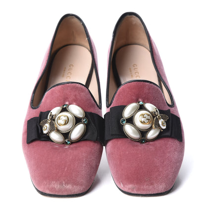 Gucci Velvet Etoile Pearl Embellished Loafers 38 Tibet Red 3 of 12