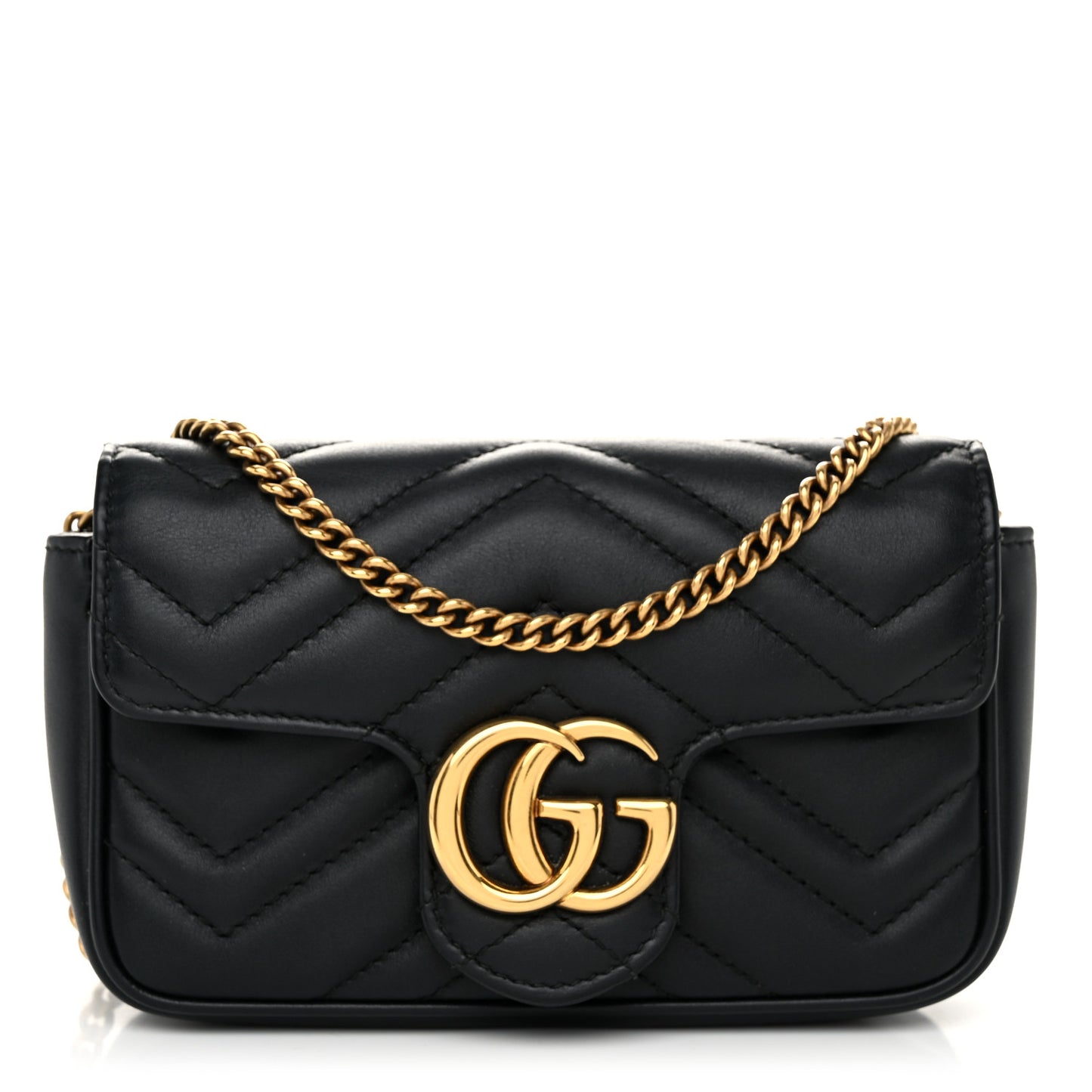 Calfskin Matelasse Super Mini GG Marmont Shoulder Bag Black