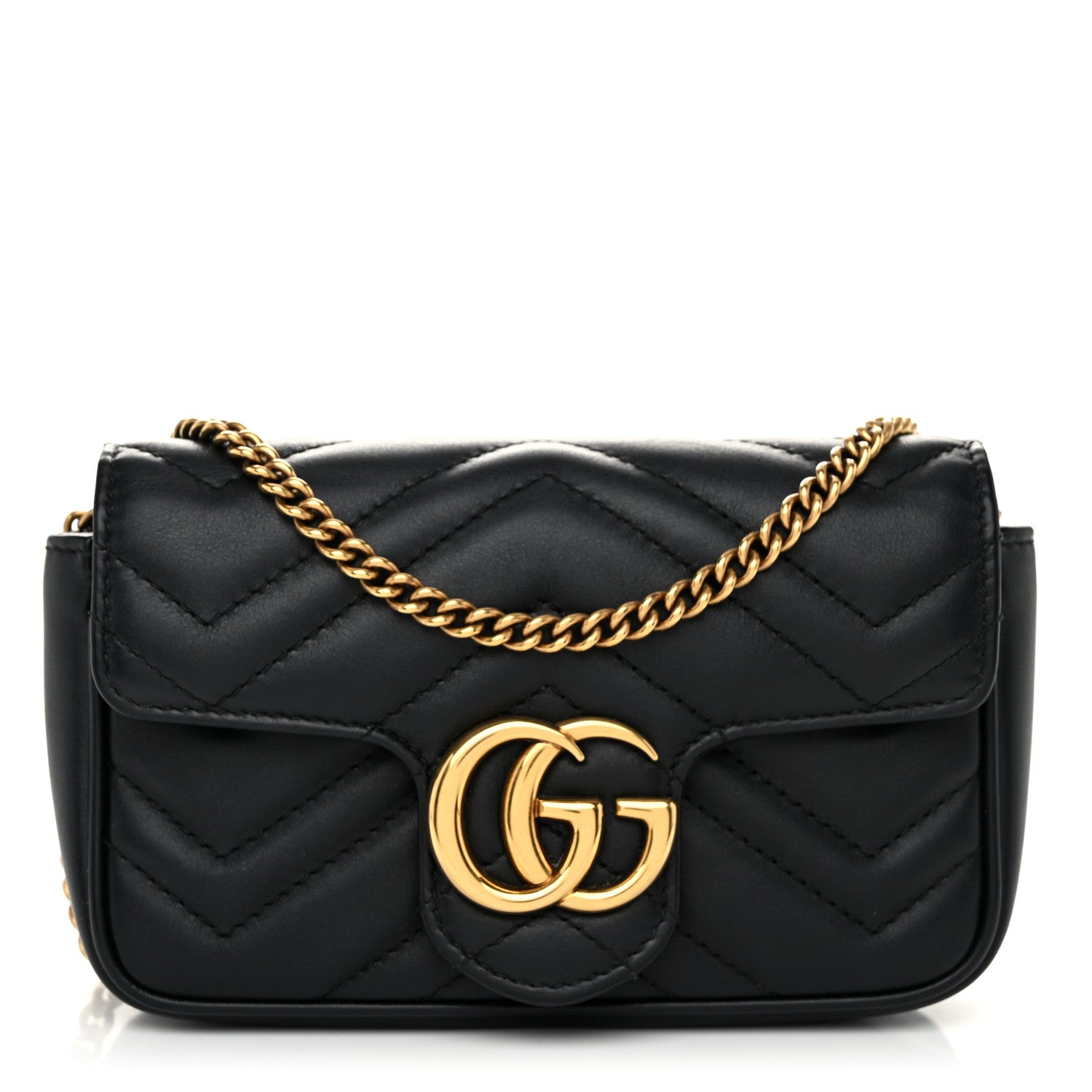 Gucci Calfskin Matelasse Super Mini GG Marmont Shoulder Bag Black 1 of 11