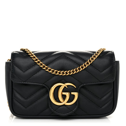 Gucci Calfskin Matelasse Super Mini GG Marmont Shoulder Bag Black 1 of 11