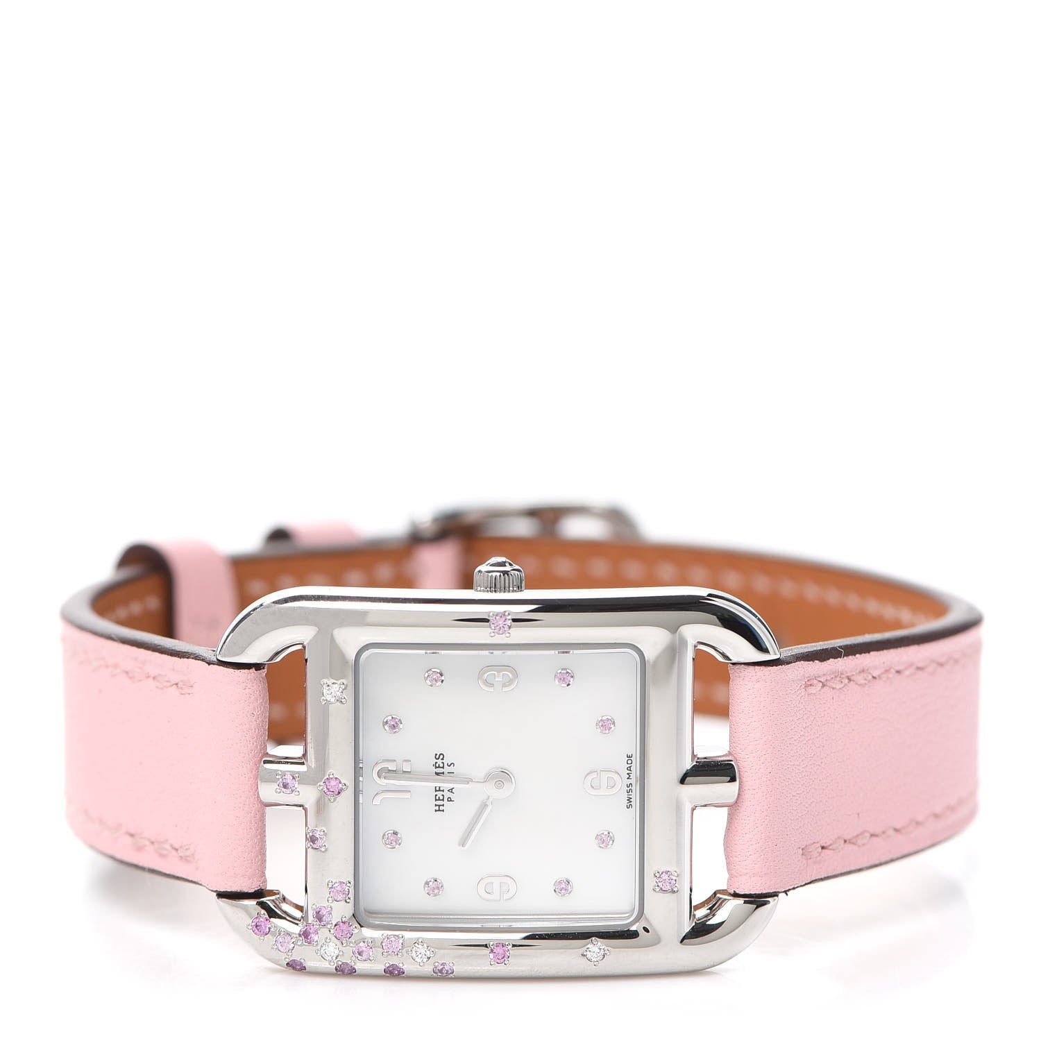Hermes Stainless Steel Swift Diamond Pink Sapphire Mother of Pearl 23mm Cape Cod Quartz Watch Rose Sakura 2 of 5
