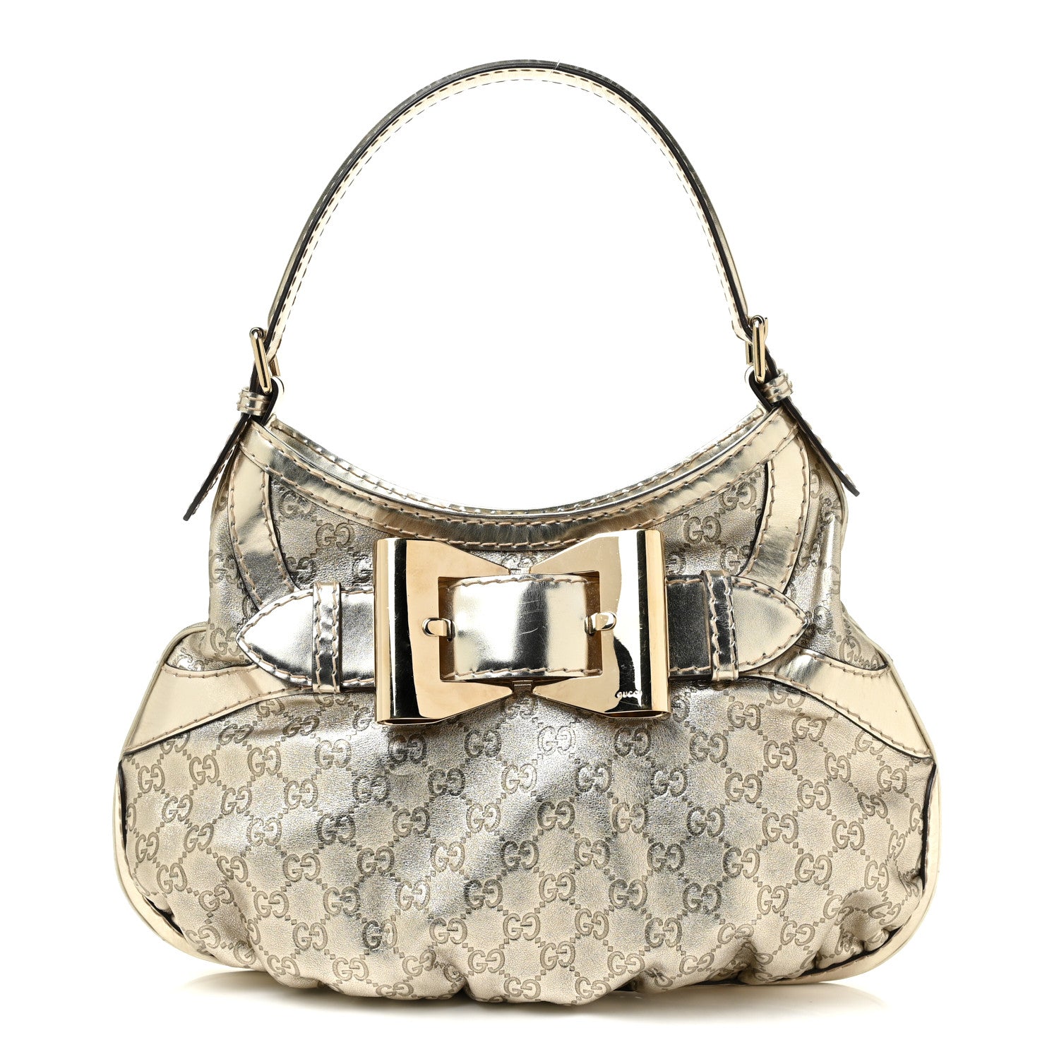 Gucci Metallic Guccissima Queen Bow Hobo Platinum 1 of 14