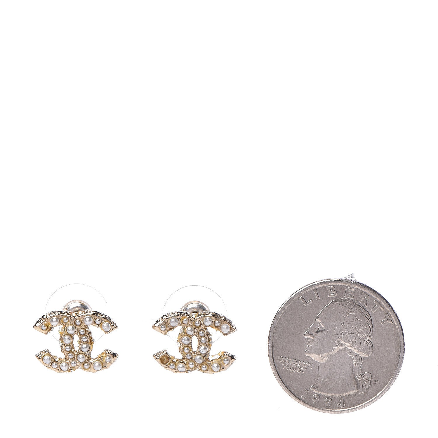 Chanel Pearl Crystal CC Earrings Light Gold 2 of 5