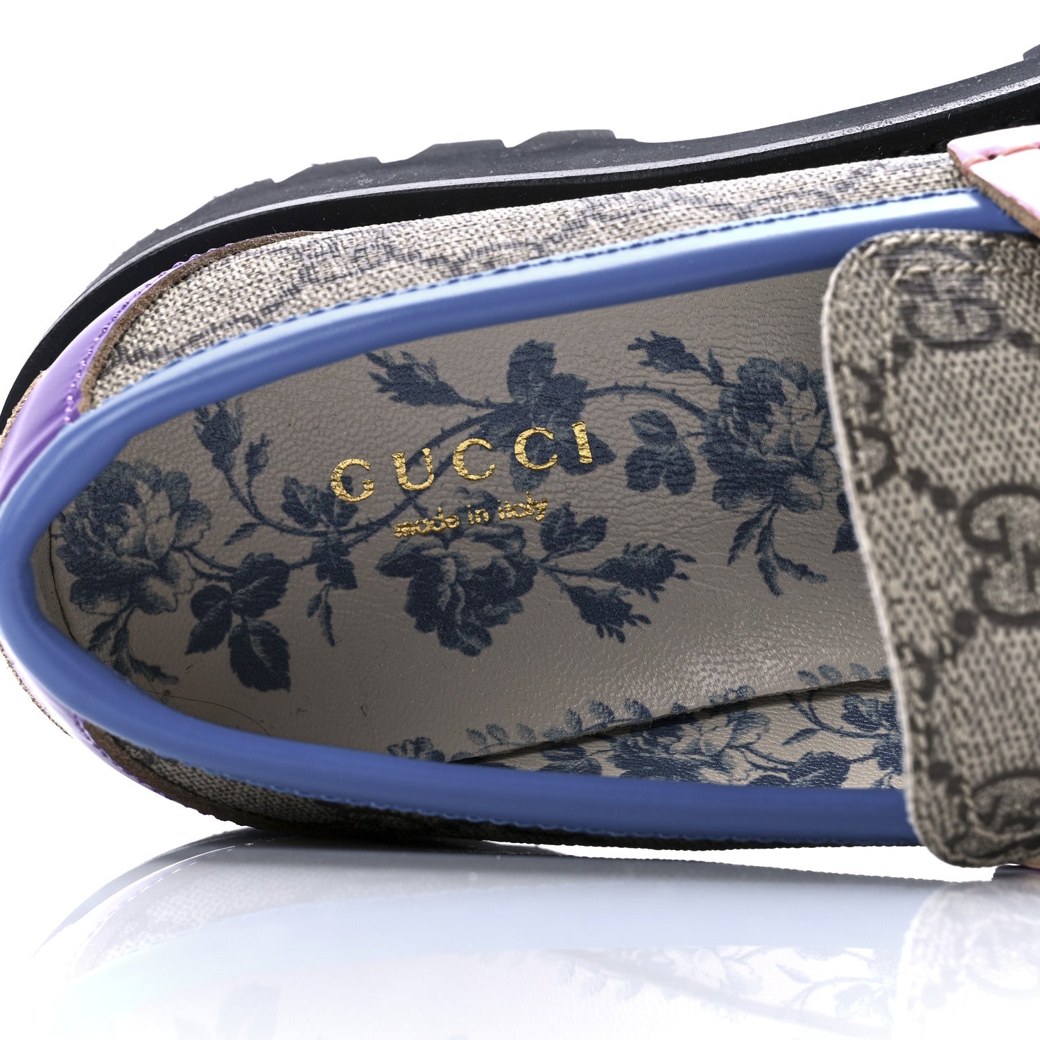 Gucci GG Supreme Monogram Cordovan Lux Womens Harald Horsebit 25mm Platform Loafers 37 Beige Sugar Pink Crop Shine Purple Marine 7 of 8