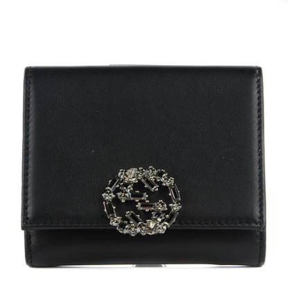 Gucci Calfskin Swarovski Crystal Mini GG Sparkling French Flap Wallet Black 1 of 8
