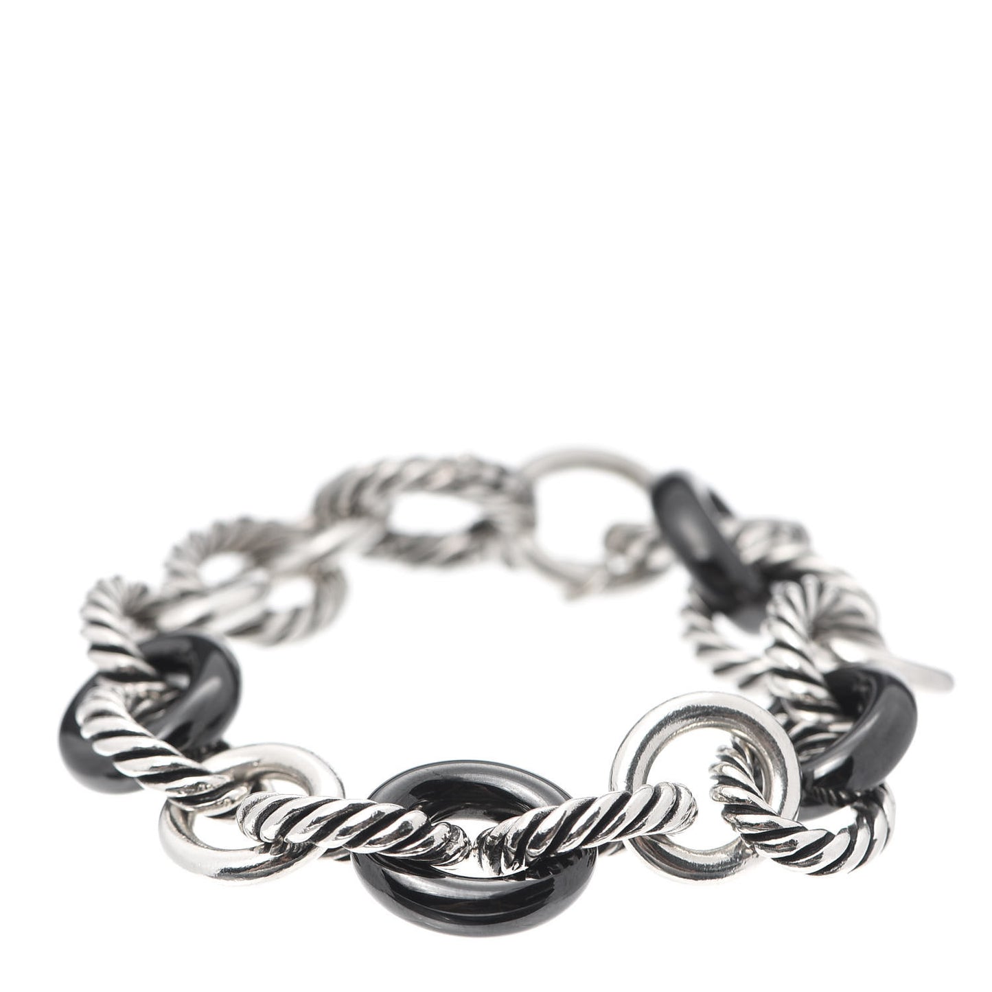 Sterling Silver Ceramic 13mm Large Oval Link Bracelet Black