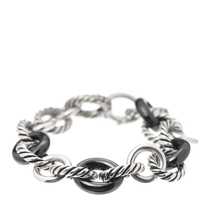 David Yurman Sterling Silver Ceramic 13mm Large Oval Link Bracelet Black 1 of 5