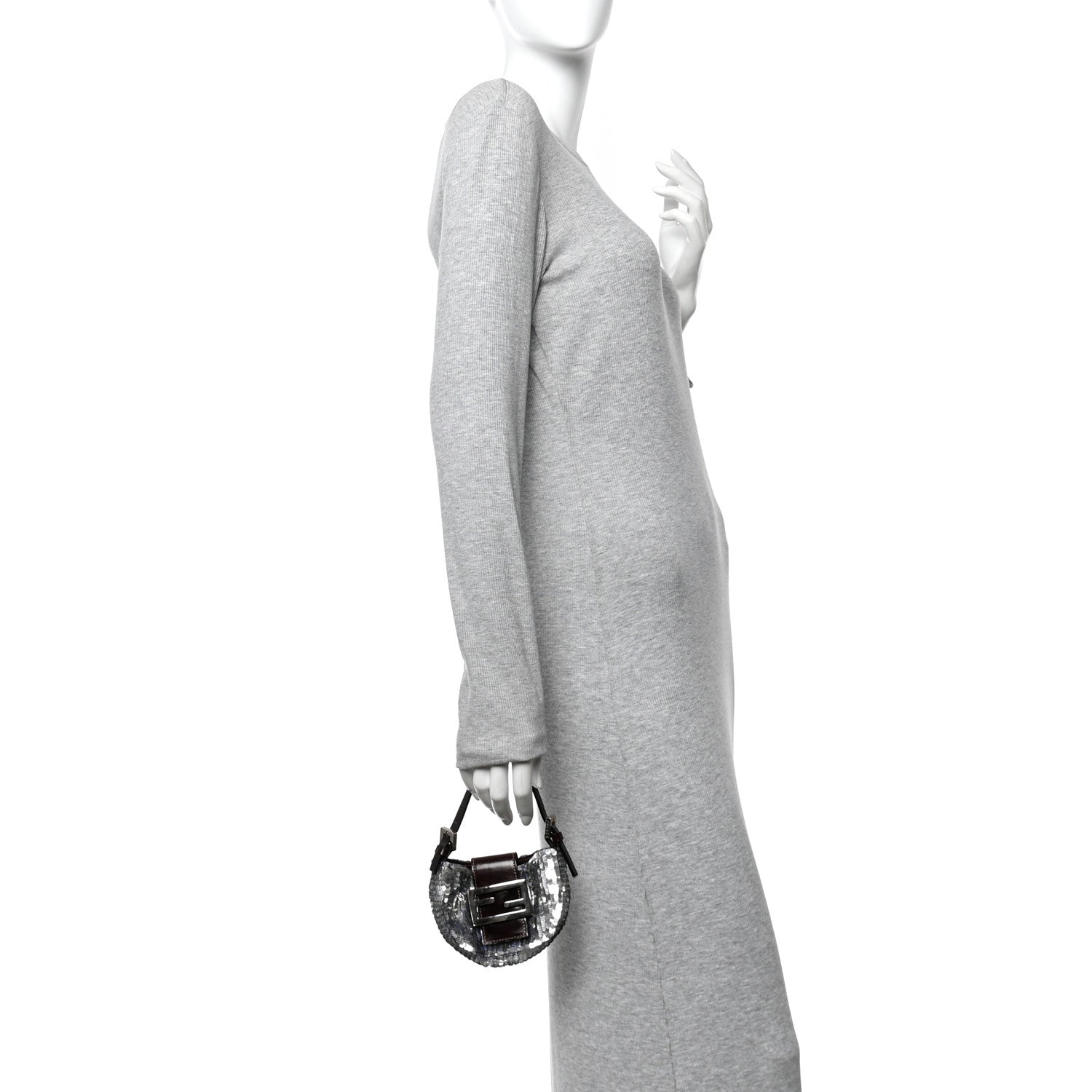 Fendi Sequin Paillettes Mini Half Moon Baguette Silver 2 of 15