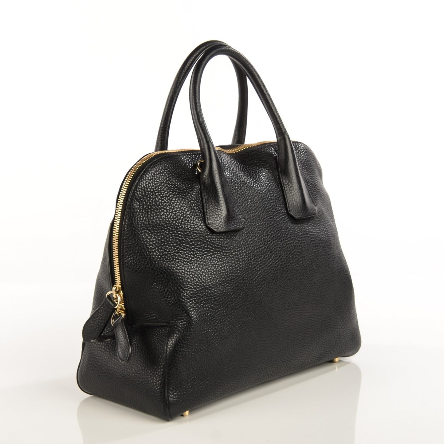 London Grainy Calfskin Medium Greenwood Bowling Bag Black