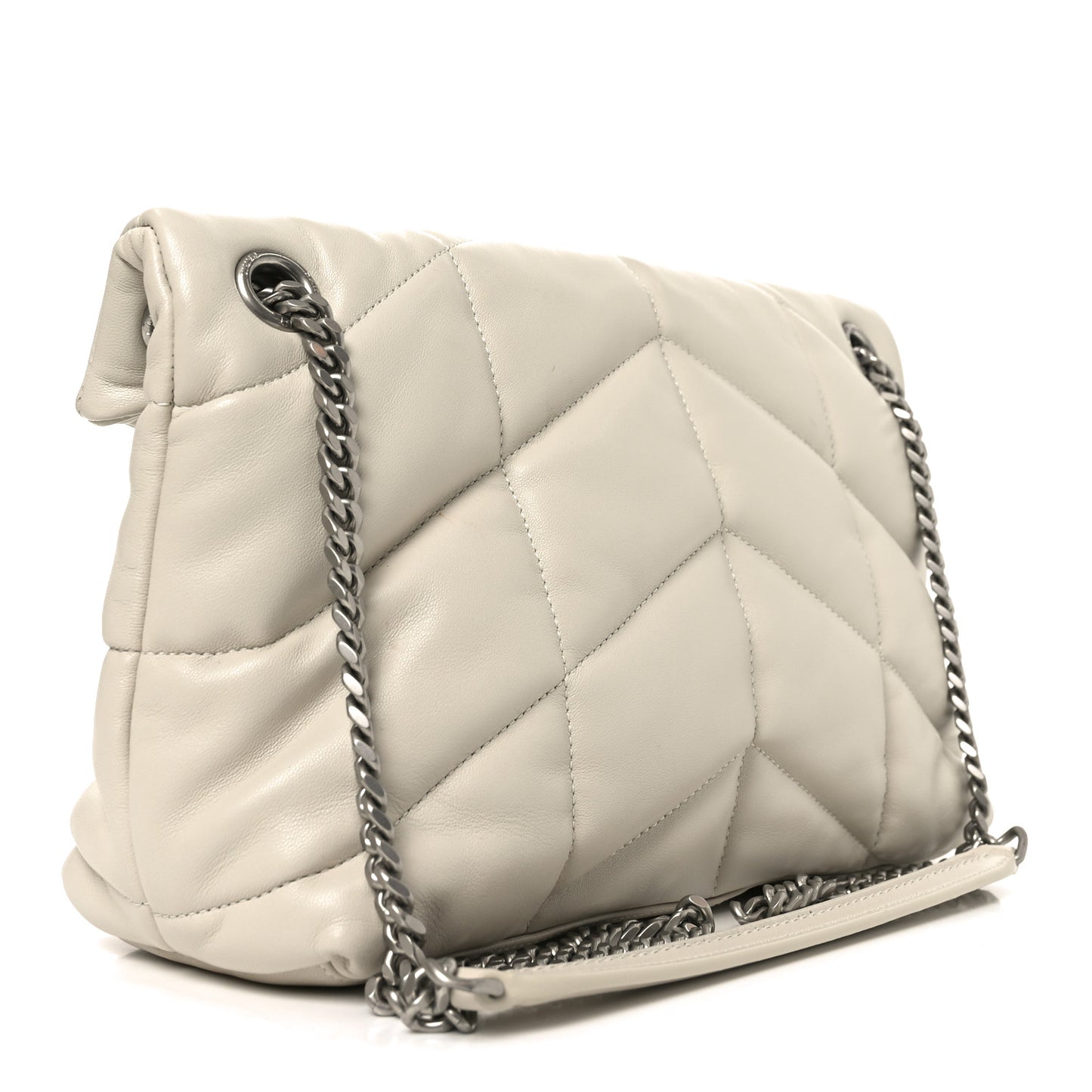Lambskin Quilted Small Loulou Puffer Monogram Chain Satchel Blanc Vintage