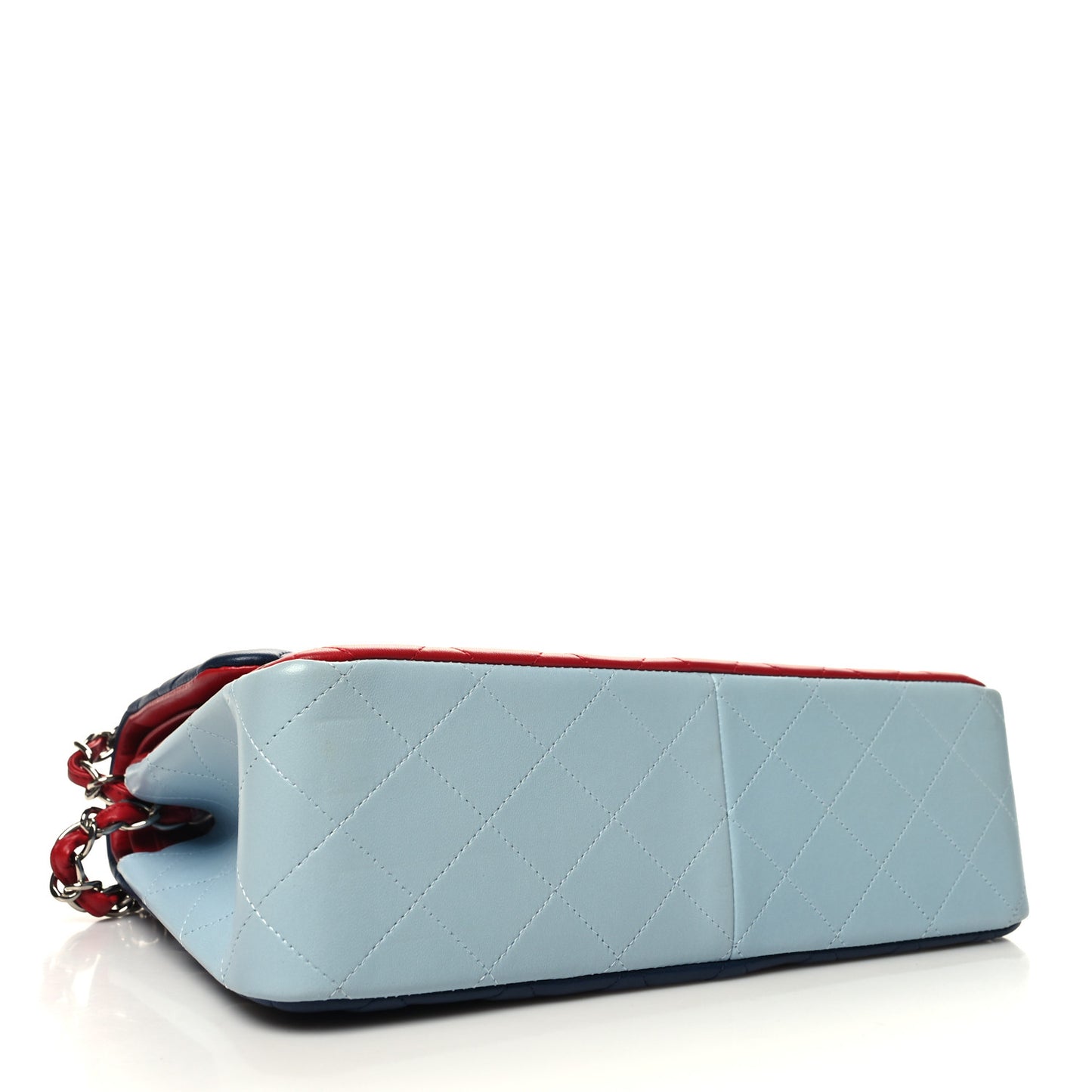 Lambskin Quilted Jumbo Tri-Color Double Flap Navy Blue Red