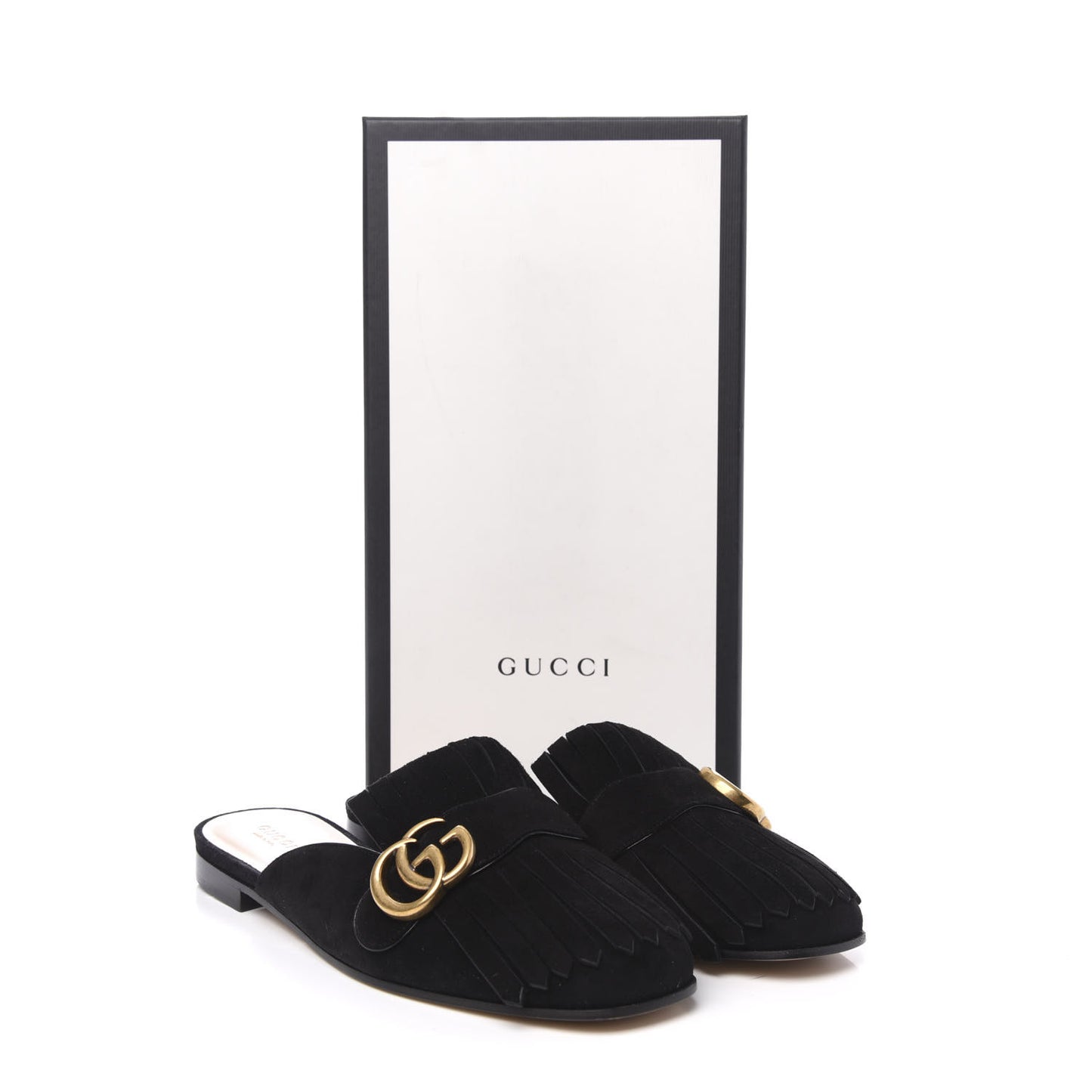 Kid Scamosciato GG Marmont Fringe Slippers 39 Black