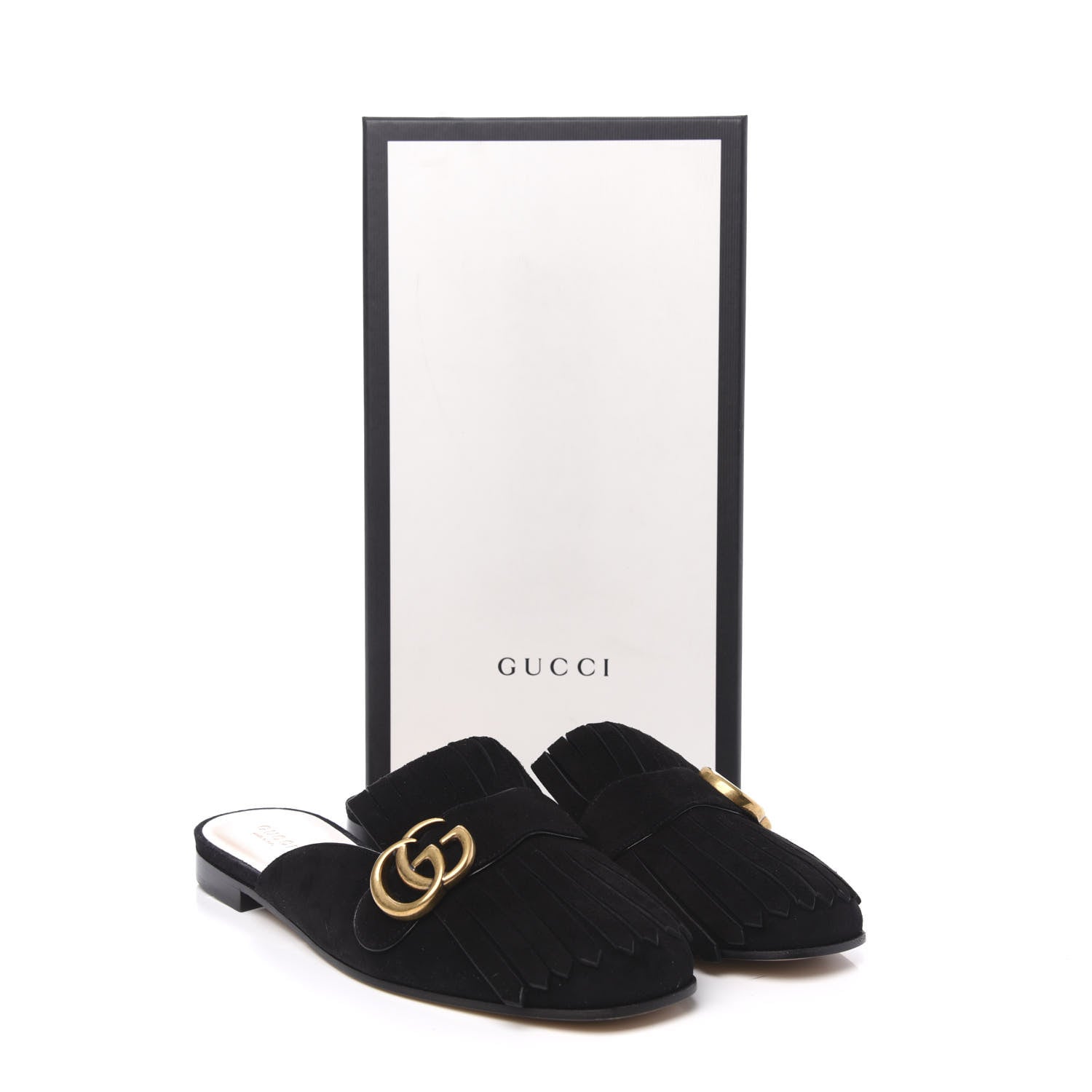 Gucci Kid Scamosciato GG Marmont Fringe Slippers 39 Black 8 of 8