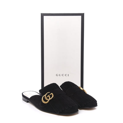 Gucci Kid Scamosciato GG Marmont Fringe Slippers 39 Black 8 of 8