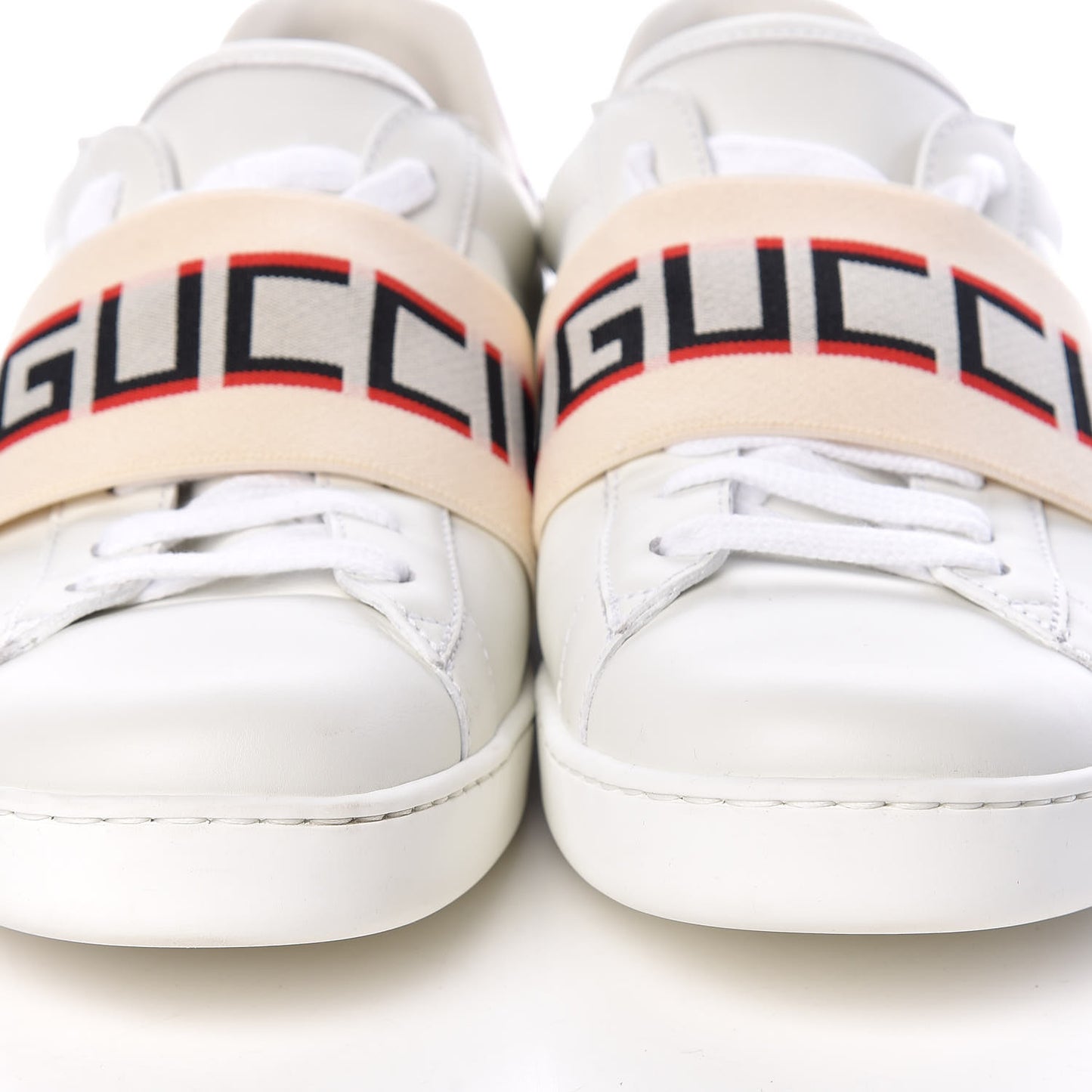 Calfskin Stripe Mens New Ace Sneakers 8 White Ecru Red Flame