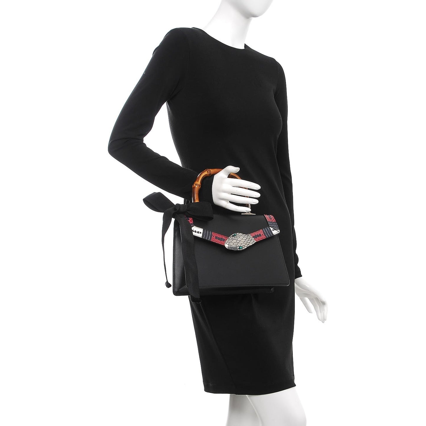 Calfskin Snakeskin Small Lilith Top Handle Bag Black