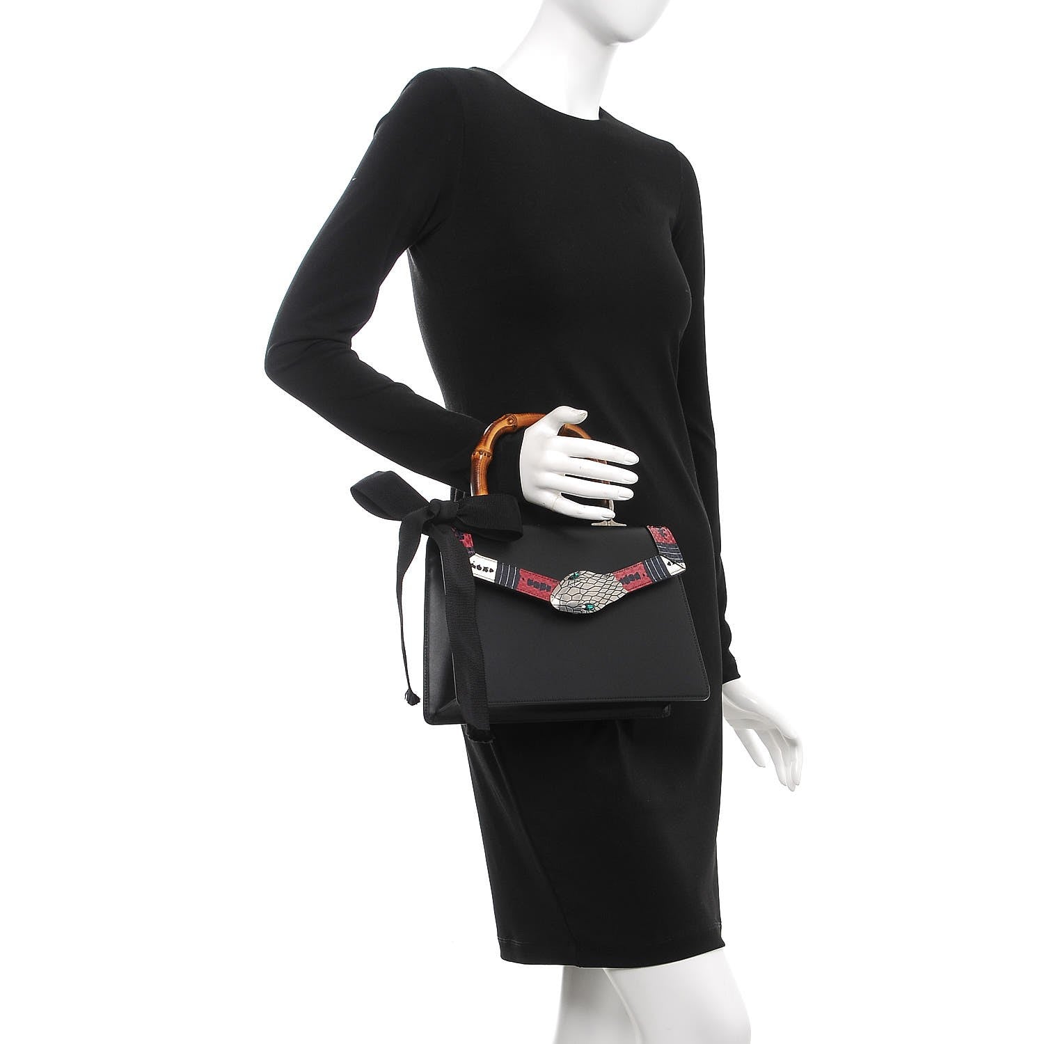 Gucci Calfskin Snakeskin Small Lilith Top Handle Bag Black 3 of 10