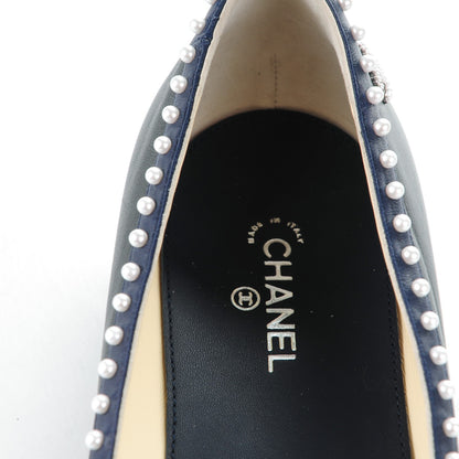 Chanel Lambskin Pearl Cap Toe CC Ballerina Flats 40 Black Navy 7 of 9