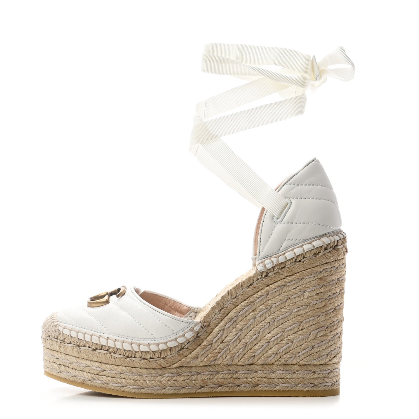 Nappa Matelasse GG Marmont Ankle Wrap Platform 35/120mm Espadrille Wedges 38.5 Great White