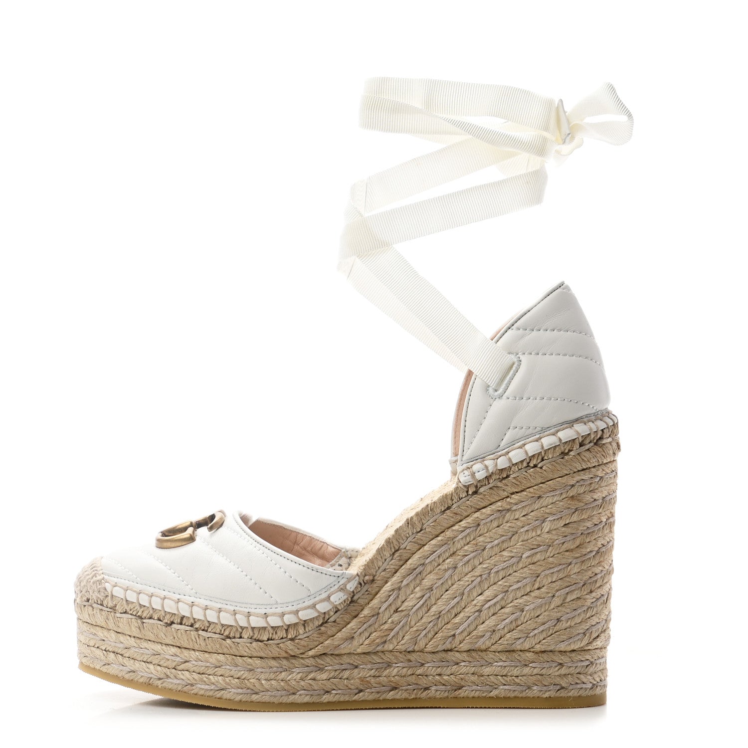 Gucci Nappa Matelasse GG Marmont Ankle Wrap Platform 35/120mm Espadrille Wedges 38.5 Great White 1 of 10