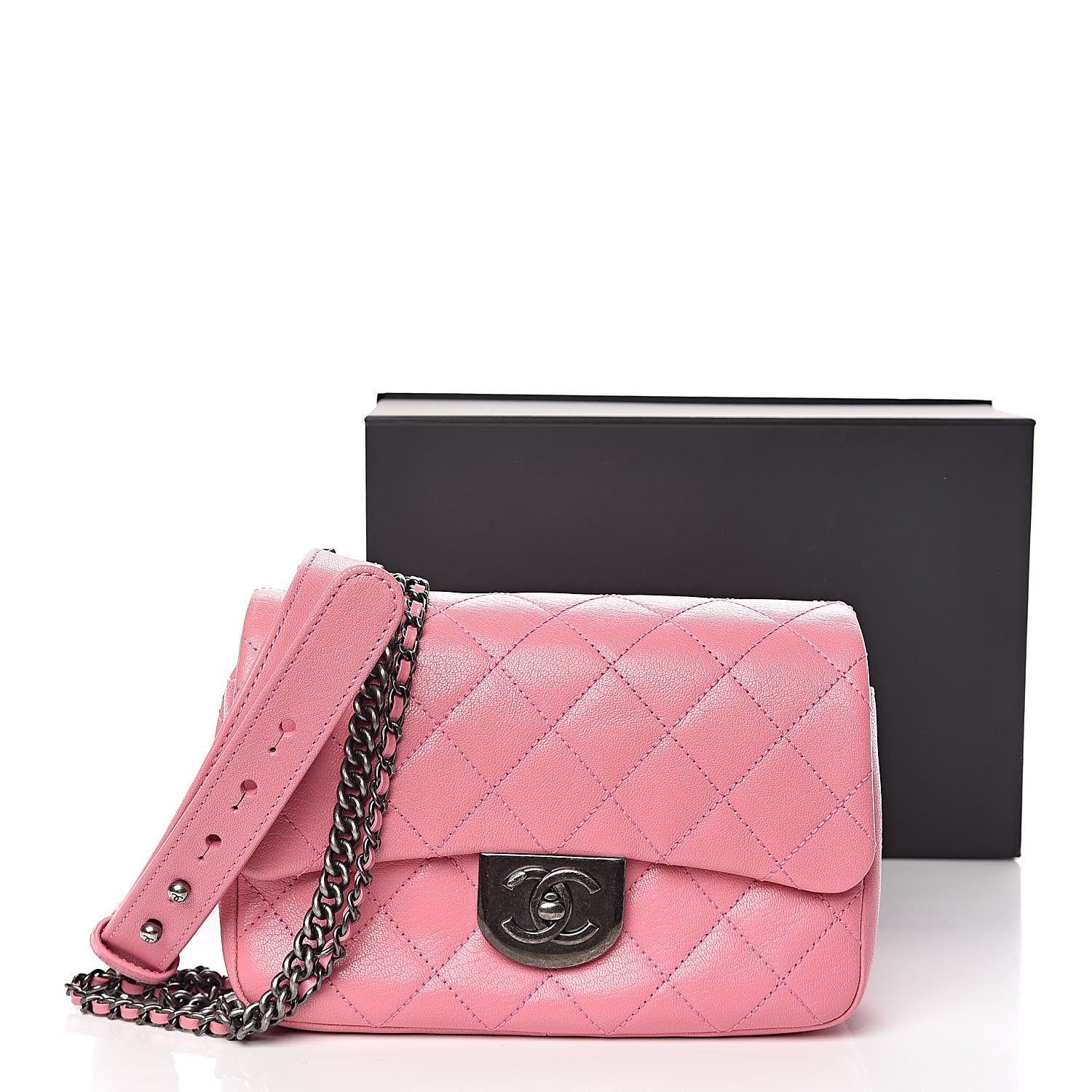 Chanel Shiny Goatskin Quilted Small Double Carry Waist Chain Flap Pink 13 of 13