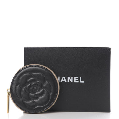 Chanel Lambskin Round Camellia CC Coin Purse Black 7 of 7