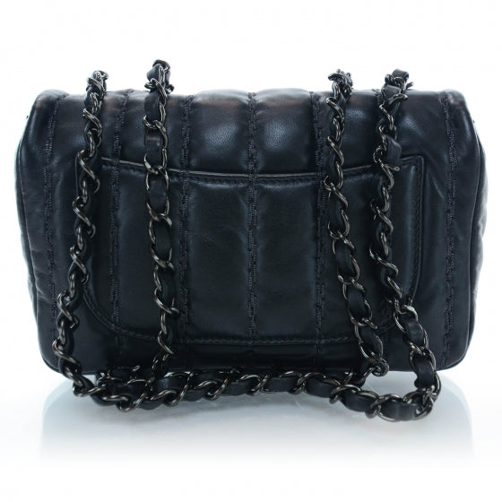Lambskin Vertical Stitched Mini Flap Black