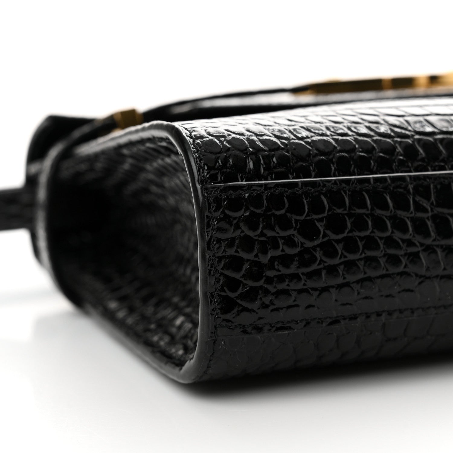 Saint Laurent Shiny Calfskin Crocodile Embossed Small Manhattan Baguette Black 9 of 11