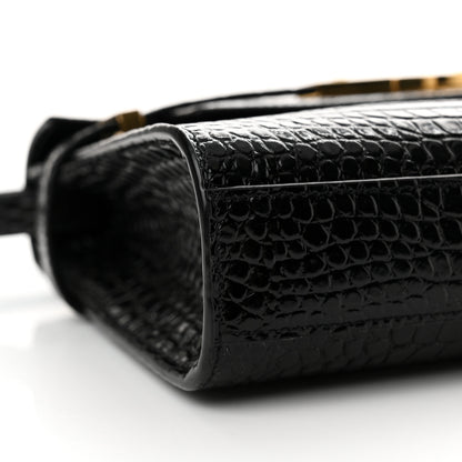 Saint Laurent Shiny Calfskin Crocodile Embossed Small Manhattan Baguette Black 9 of 11