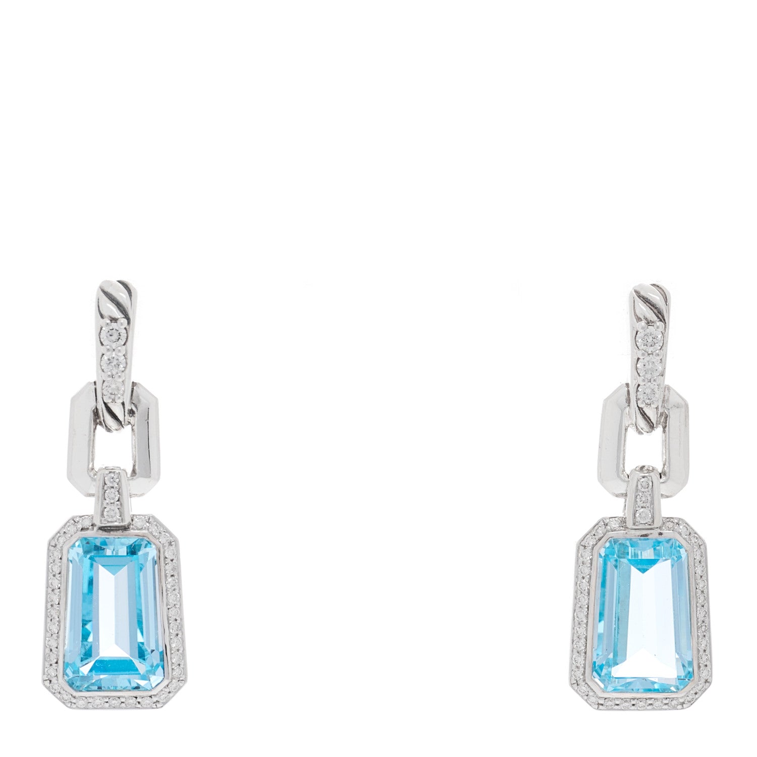 David Yurman Sterling Silver Diamond Blue Topaz Stax Drop Earrings 1 of 4