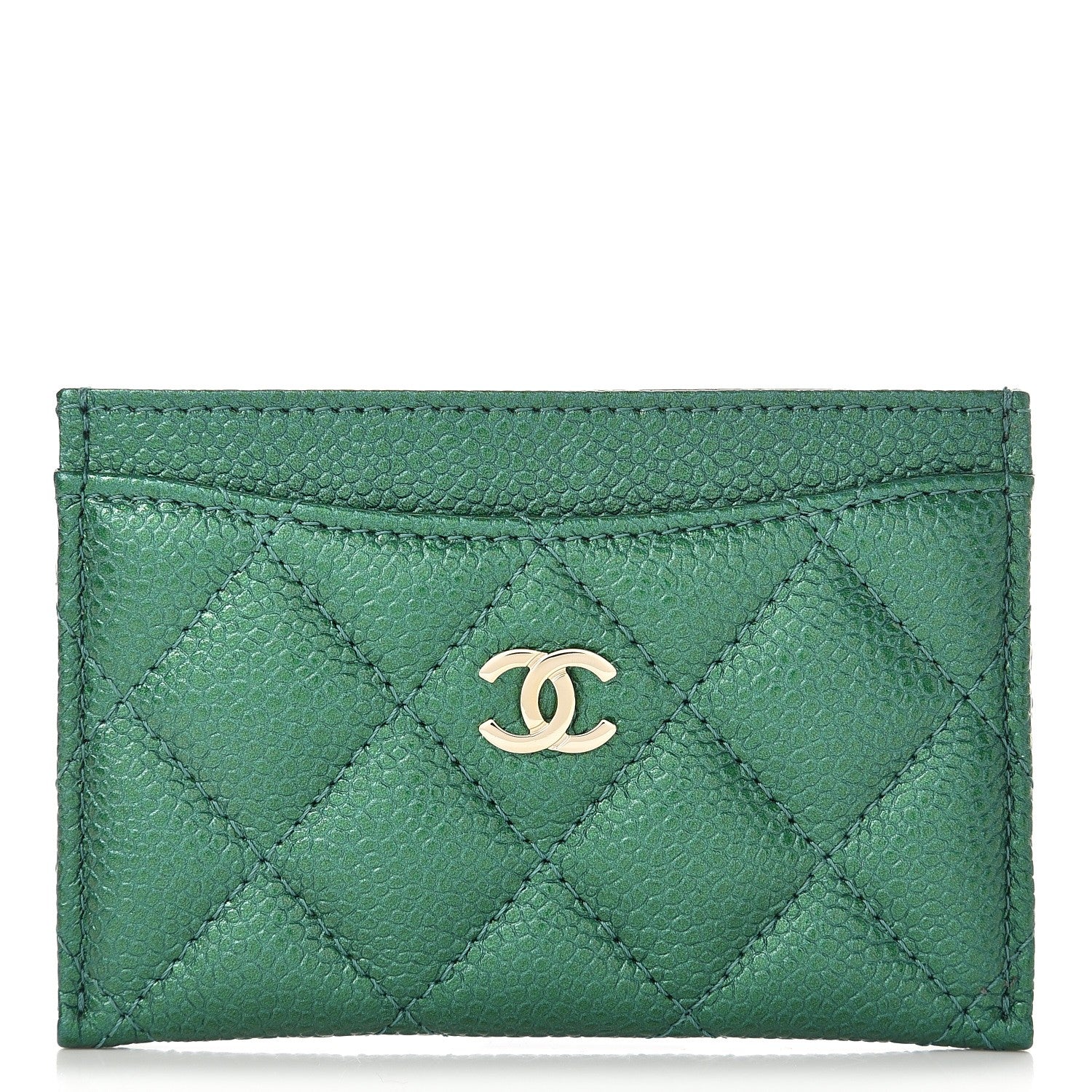 Chanel Metallic Caviar Quilted Card Holder Green 1 of 9