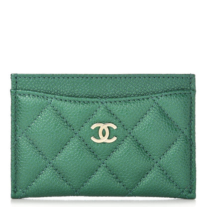 Chanel Metallic Caviar Quilted Card Holder Green 1 of 9