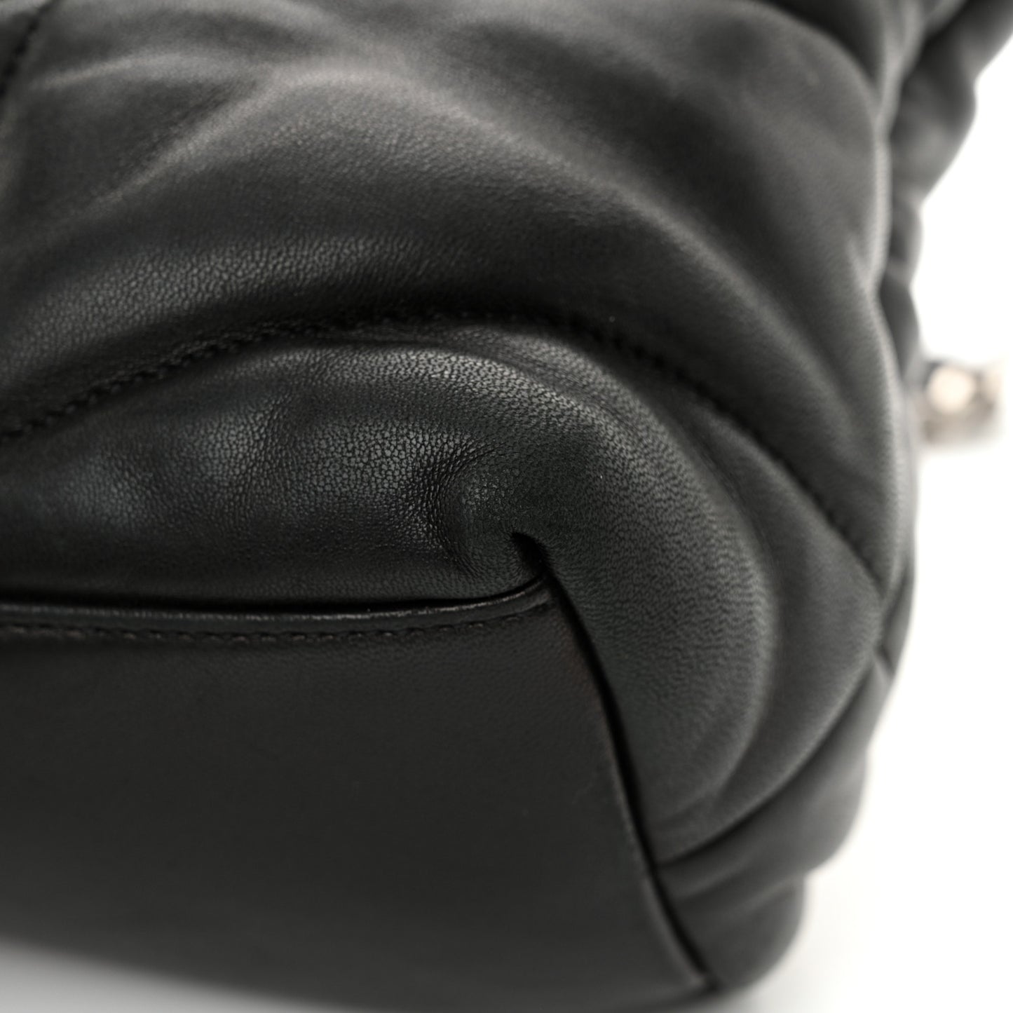 Lambskin Quilted Medium Loulou Puffer Monogram Chain Satchel Black