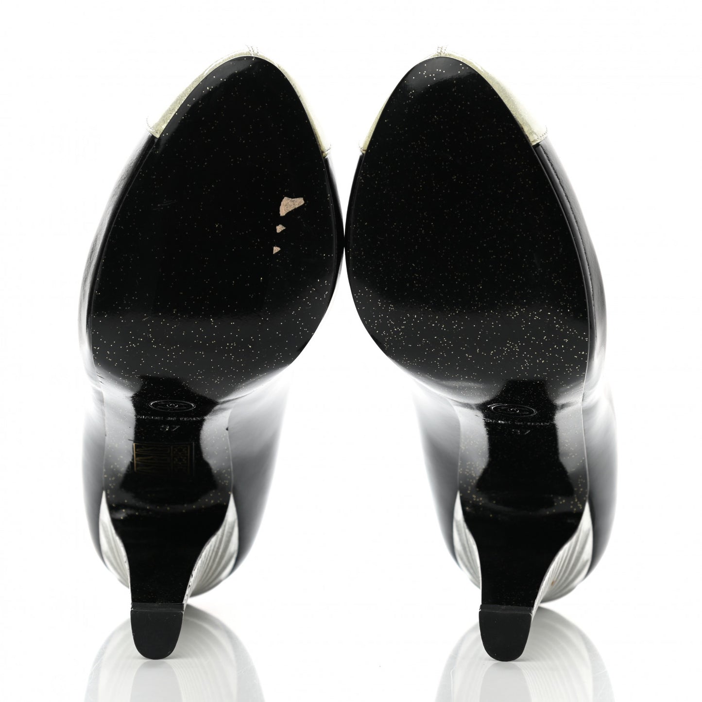 Patent Glitter Cap Toe Pumps 37 Black