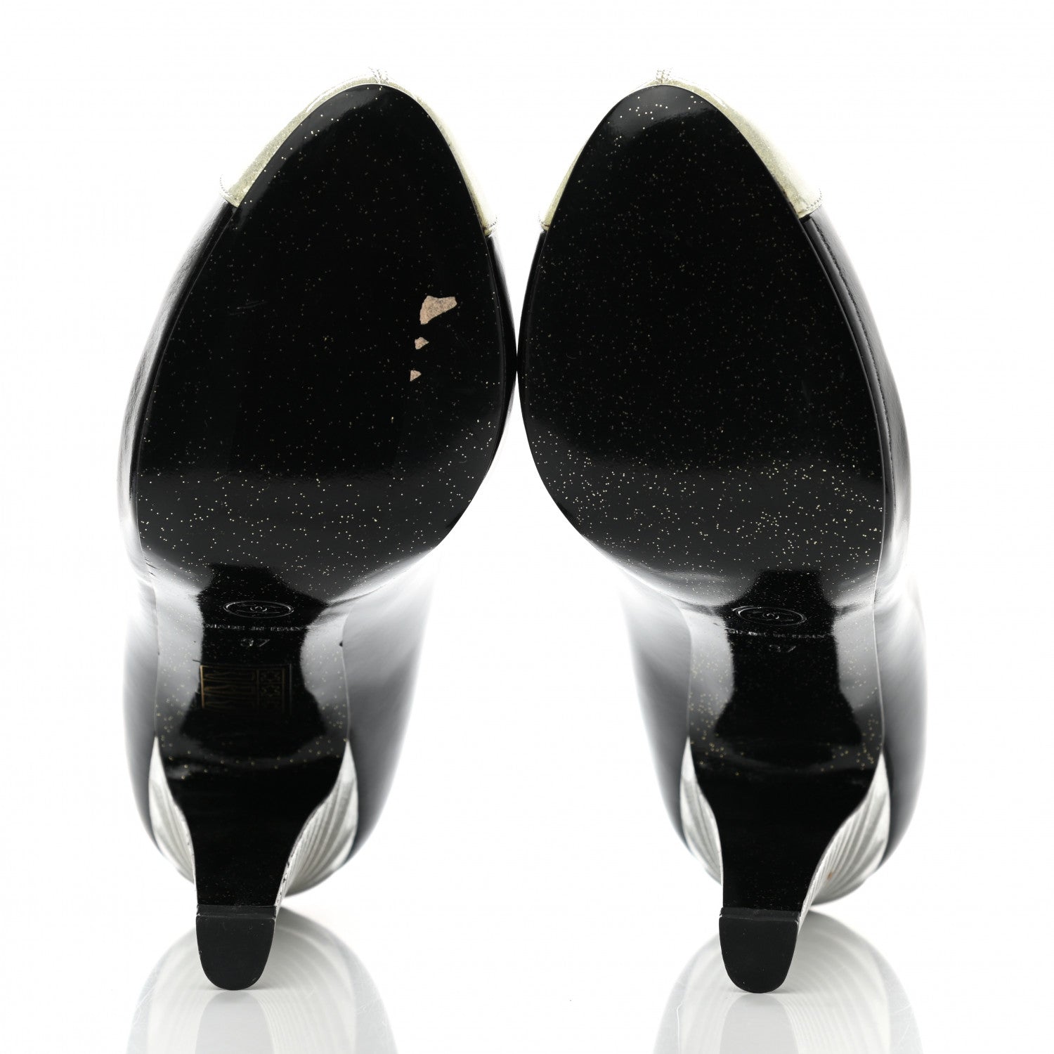 Chanel Patent Glitter Cap Toe Pumps 37 Black 5 of 12