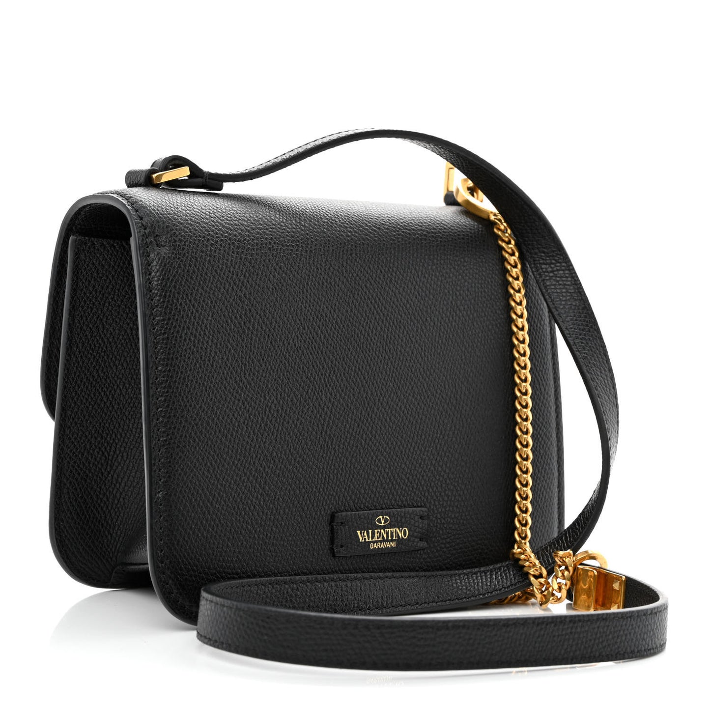 Grainy Calfskin Small VSling Shoulder Bag Black