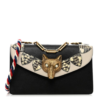Gucci Goatskin Snakeskin Fox Broche Shoulder Bag Black 1 of 13