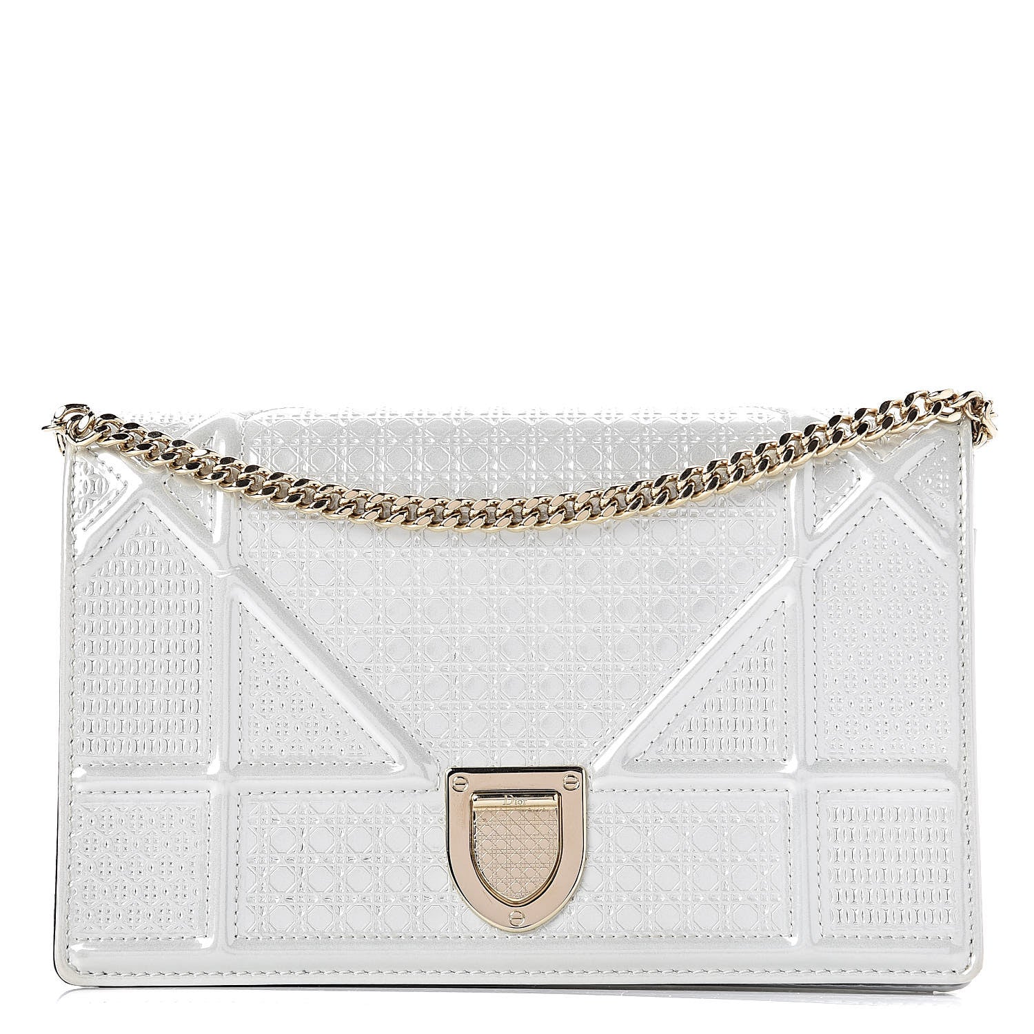 Christian Dior Patent Micro-Cannage Diorama Wallet on Chain Pouch White 1 of 12
