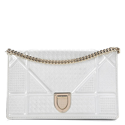 Christian Dior Patent Micro-Cannage Diorama Wallet on Chain Pouch White 1 of 12