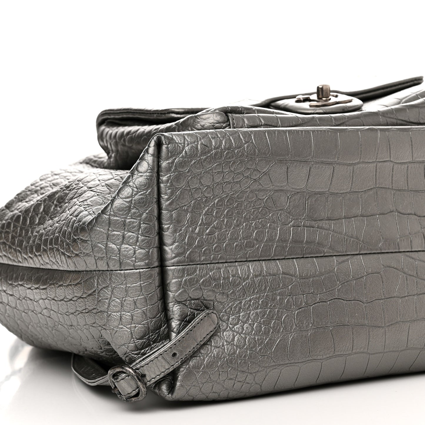 Metallic Calfskin Crocodile Embossed Large Backpack Silver