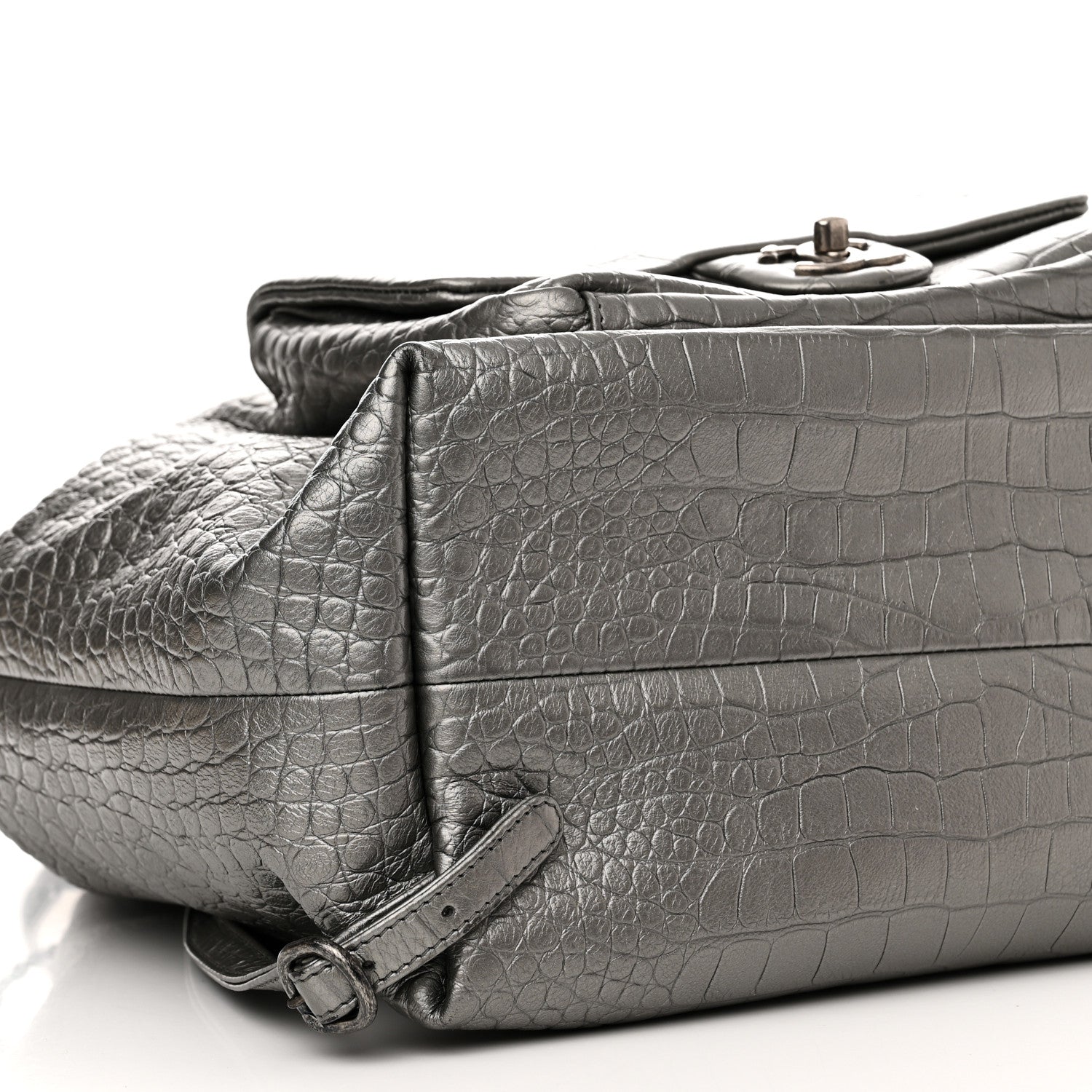 Chanel Metallic Calfskin Crocodile Embossed Large Backpack Silver 9 of 10