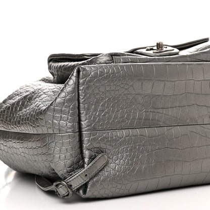 Chanel Metallic Calfskin Crocodile Embossed Large Backpack Silver 9 of 10
