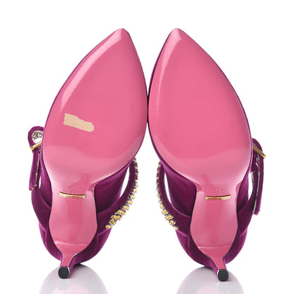 Gucci Velvet Crystal Embellished Sylvie High Heel Pumps 35 Fucsia Violet Cyclamen 5 of 10