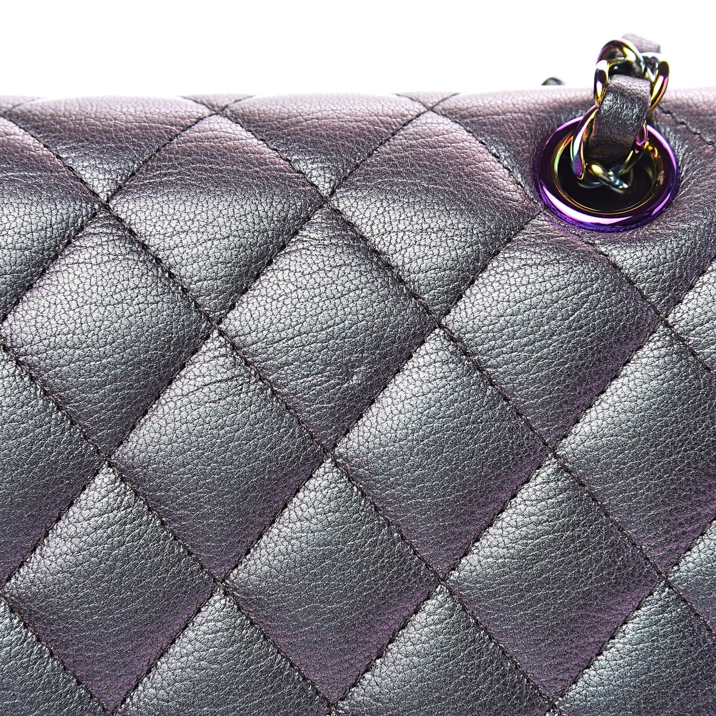 Iridescent Goatskin Quilted Medium Double Flap Purple