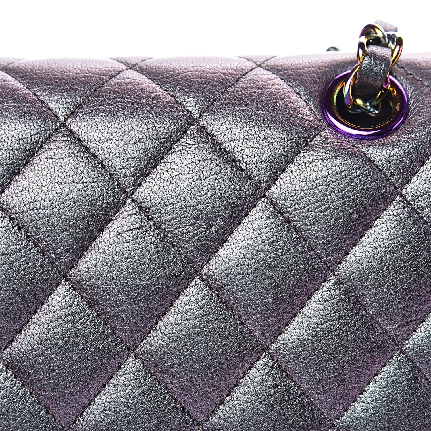 Chanel Iridescent Goatskin Quilted Medium Double Flap Purple 12 of 13