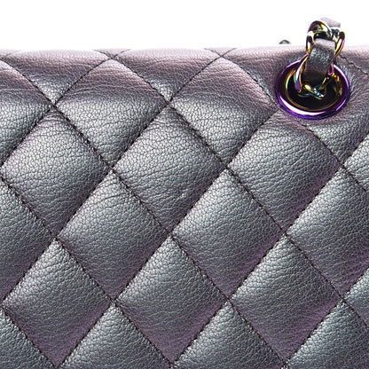 Chanel Iridescent Goatskin Quilted Medium Double Flap Purple 12 of 13