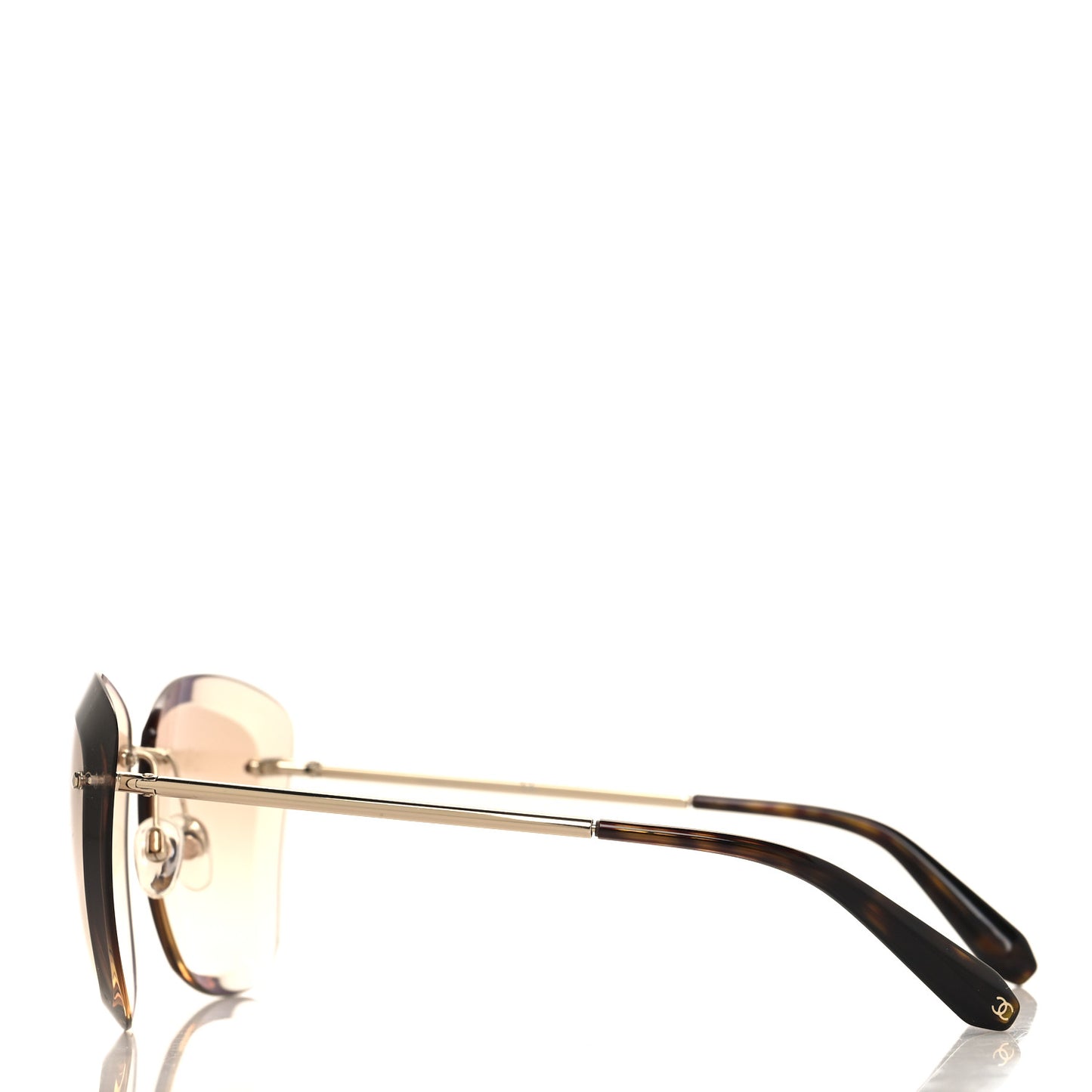Titanium Polarized Rimless Square Sunglasses 4221 Gold Beige